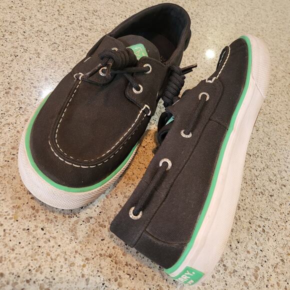SPERRY Men's Bahama II Seacycled Boat Shoes Canvas Black Green Non-Mark Soles✨️9 - Picture 6 of 12